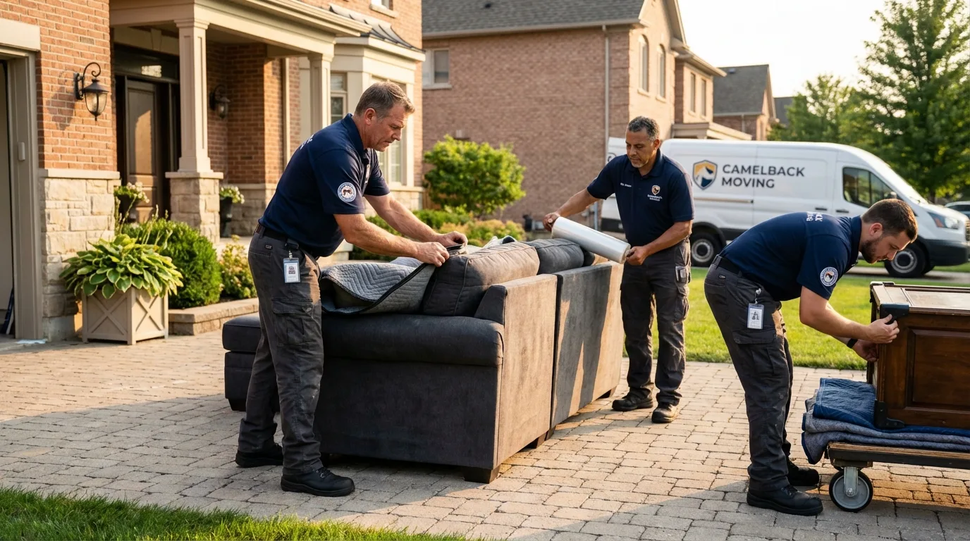 Large estate moving crew wrapping furniture in Woodhaven, NY